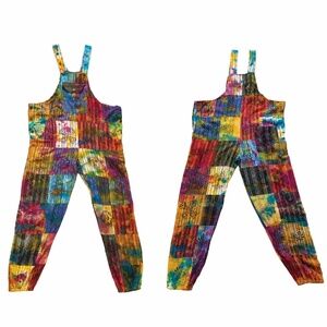 RISING INTERNATIONAL Cotton Tie Dye Patchwork Overalls Jumpsuits, Medium Hippie